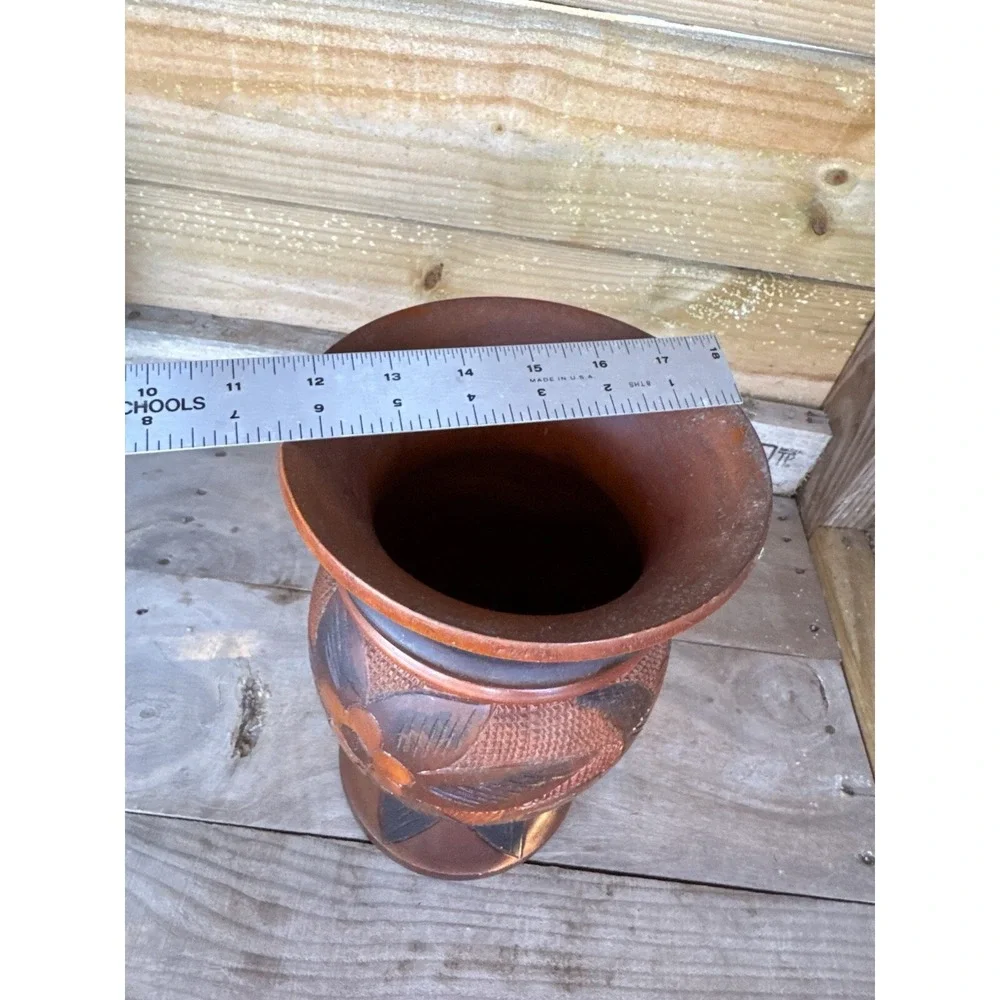 Vintage Hand Carved Wood  Bud Vase Folk Art Decor Flower Donkey‎ Palm Design